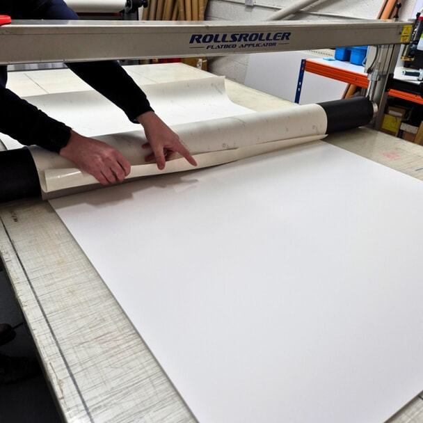 An image of the back of the sign during creation.